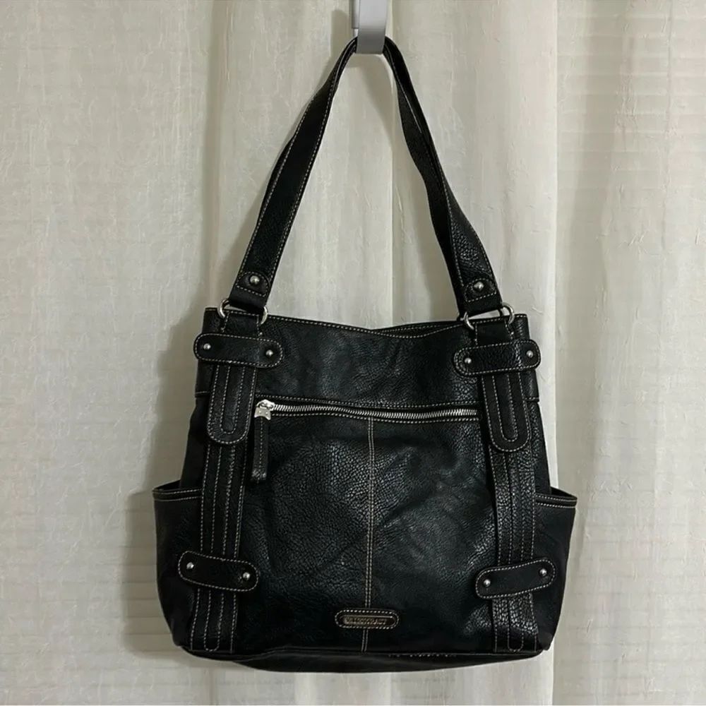 Ellen Tracy Black Faux Leather Large Tote